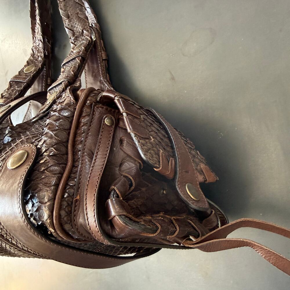 CHLOE Silverado Handbag Shoulder Bag Brown Snakeskin Leather exotic skin Y2K - Picture 8 of 12